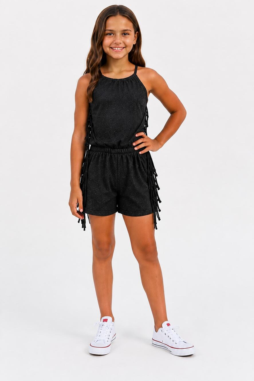 Art Class Girls Fringe Romper Black Charcoal M 7/8 NWT 🖤